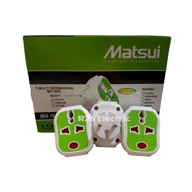 Steker T Multi Serbaguna Matsui MT-505 Lampu Child Protection T-Wanpro Cabang 3 + Lampu SNI Colokan kaki 3