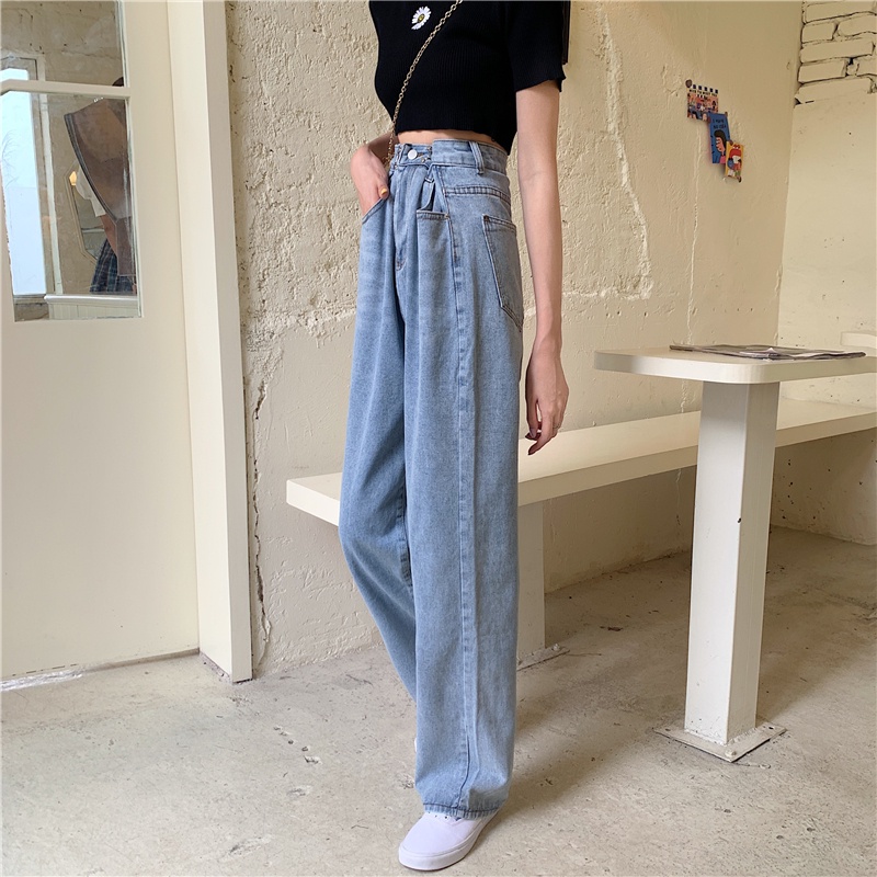 XIAOZHAINV Korean Celana Panjang Wanita High Loose Jeans