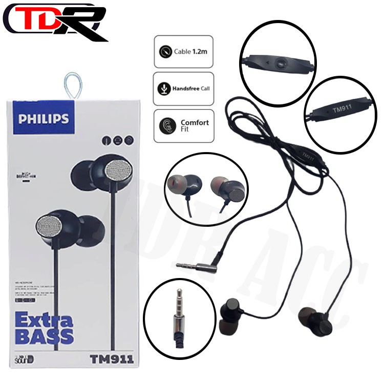 HEADSET - EARPHONE - HANDSFREE PHILIPS TM911 - TM912 - TM913 - TM914 - TM915 - TM916 - EXTRABASS JERNIH PACKINGAN IMPOR