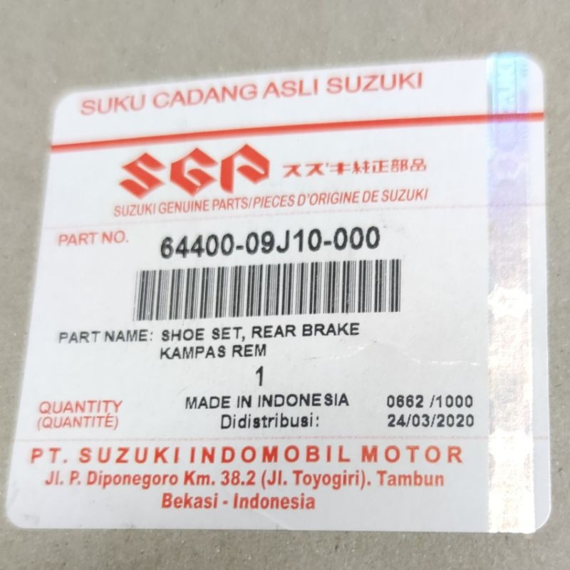 Kampas Rem Belakang Suzuki Nex Original SGP 64400-09J30-000