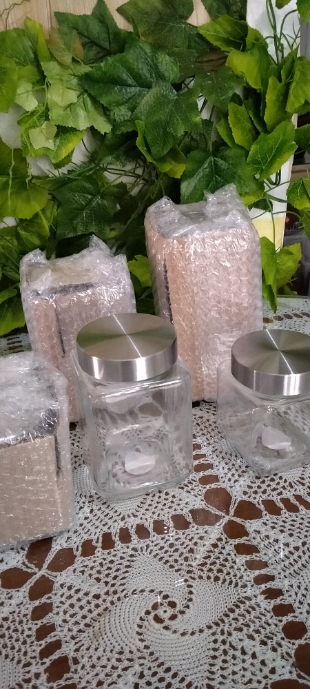 Jar Toples Kaca Square Tutup Aluminium Bening Size 829 Ml Wadah Makanan Snack Packaging Isi Ulang