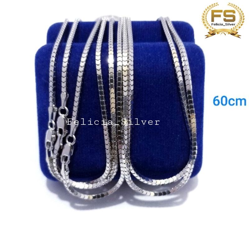 KALUNG PERAK ASLI PRIA WANITA SILVER 925 LAPIS EMAS PUTIH MODEL MILANO KACA 60cm - PERHIASAN PERAK A