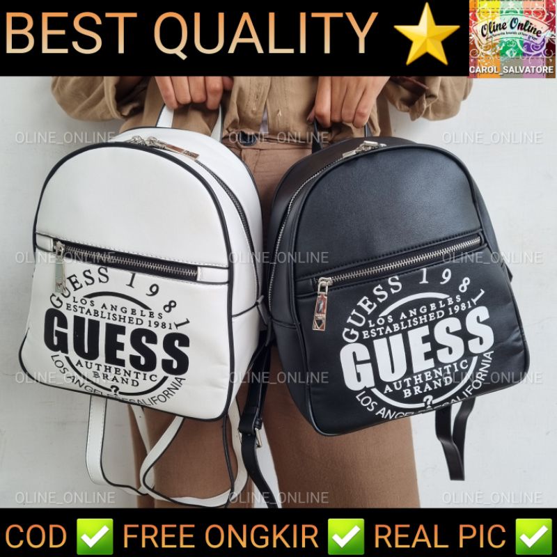 Backpack LA los angeles gs black white tas punggung ransel wanita kekinian medium size kuliah roomy