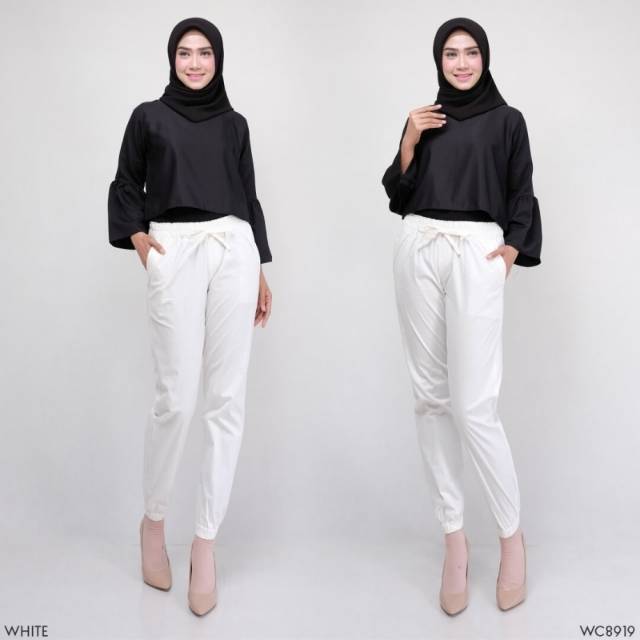 CELANA JOGGER WANITA BLACK WHITE WOMEN PANTS