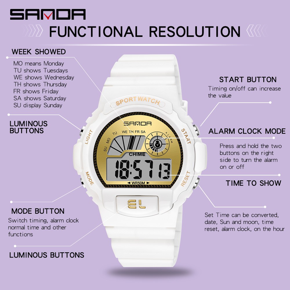 【COD】SANDA 6004  Digital Fashion Jam Tangan Mewah Wanita Tahan Air Gerakan Jam Tangan Elektronik Jam-5