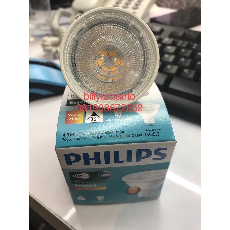 Lampu Led Philips Mr16 Bohlam Halogen Essential 4,5 Watt Mr 16 Spot