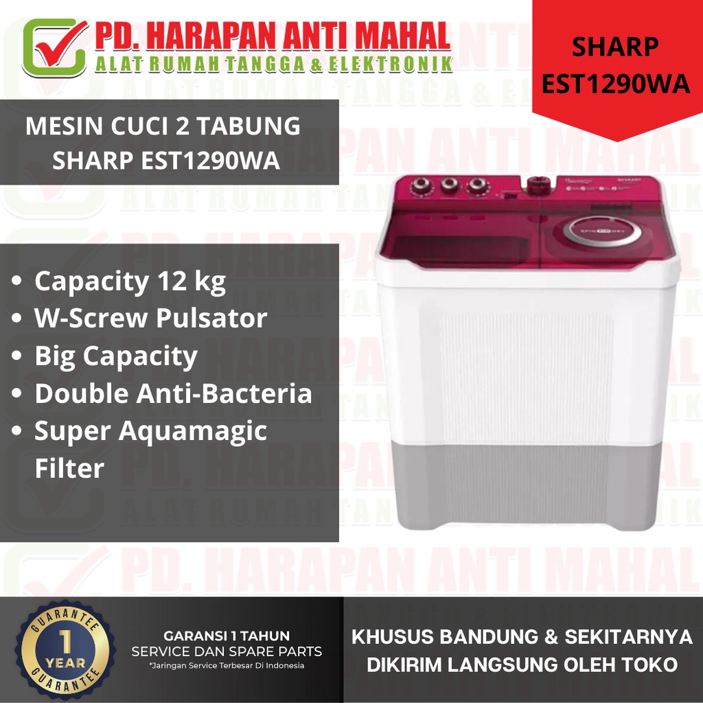 MESIN CUCI SHARP EST1290WA/ MESIN CUCI BAJU SHARP EST1290WA/ MESIN CUCI PAKAIAN SHARP EST1290WA/ MES