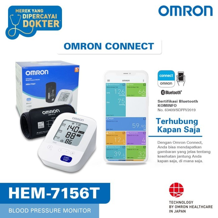 TENSIMETER DIGITAL OMRON HEM 7156T - TENSI DIGITAL BLUETOOTH OMRON 7156 T - OMRON TENSIMETER HEM-7156T CONECT BLUETOOTH - ALAT UKUR TEKANAN DARAH DIGITAL