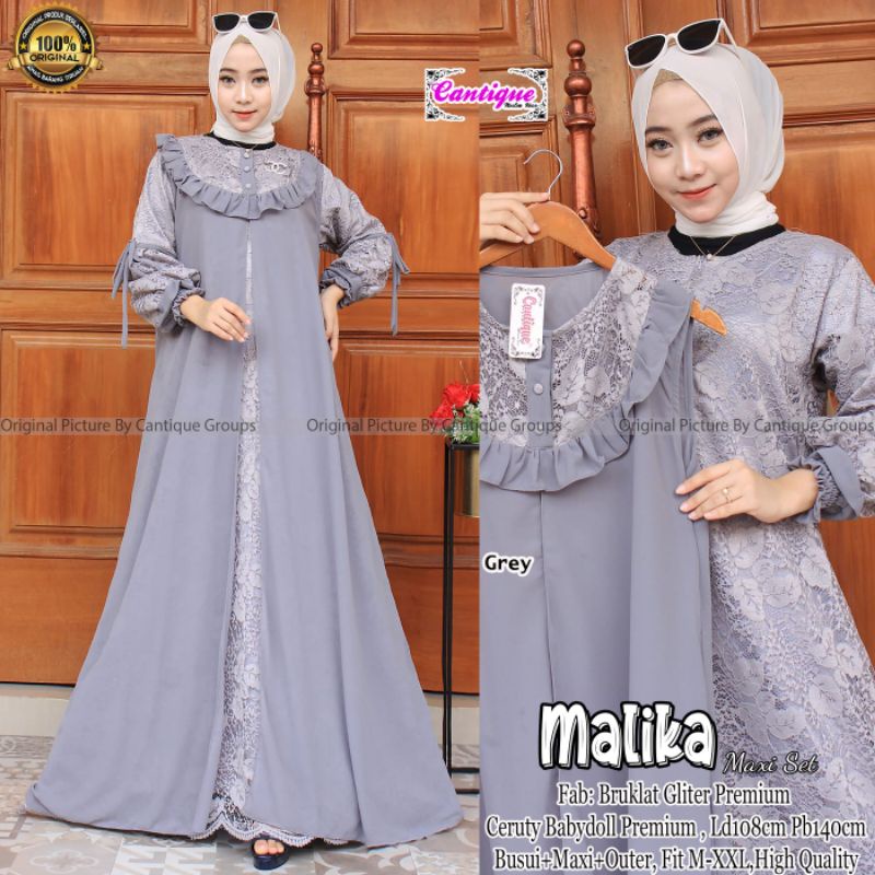 Malika Maxi Set Pakaian Wanita Setelan Maxi Busui + Long Outer Fab Bruklat Glitter Premium