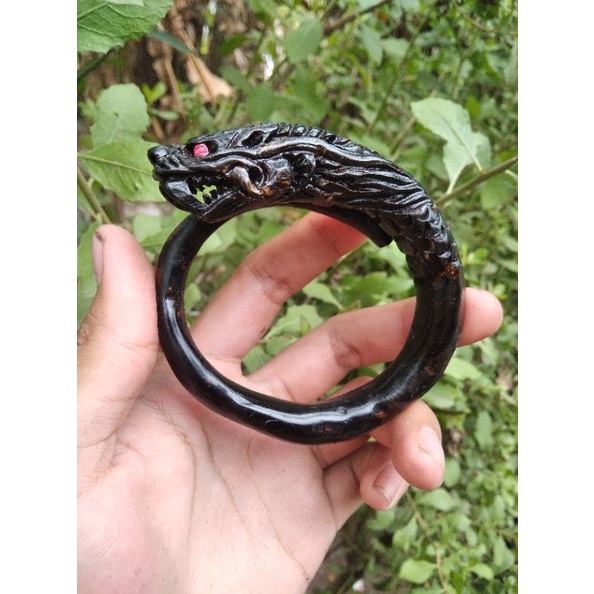 gelang akar bahar hitam ukir kepala naga