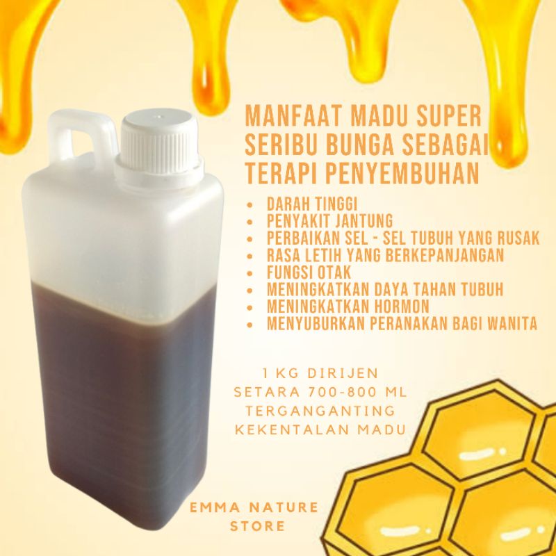 Madu Kelengkeng Plus Royal Jelly Bee Pollen Seribu Bunga Jerigen 1 Kg