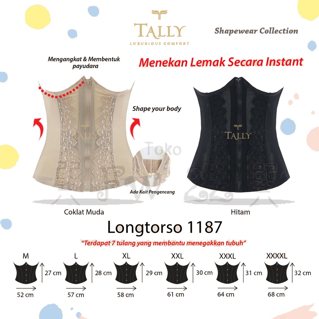 Longtorso Tanpa Tali Tally 1187 dengan Kait dan Resleting serta Berbahan Ringan, Lentur dan Kuat