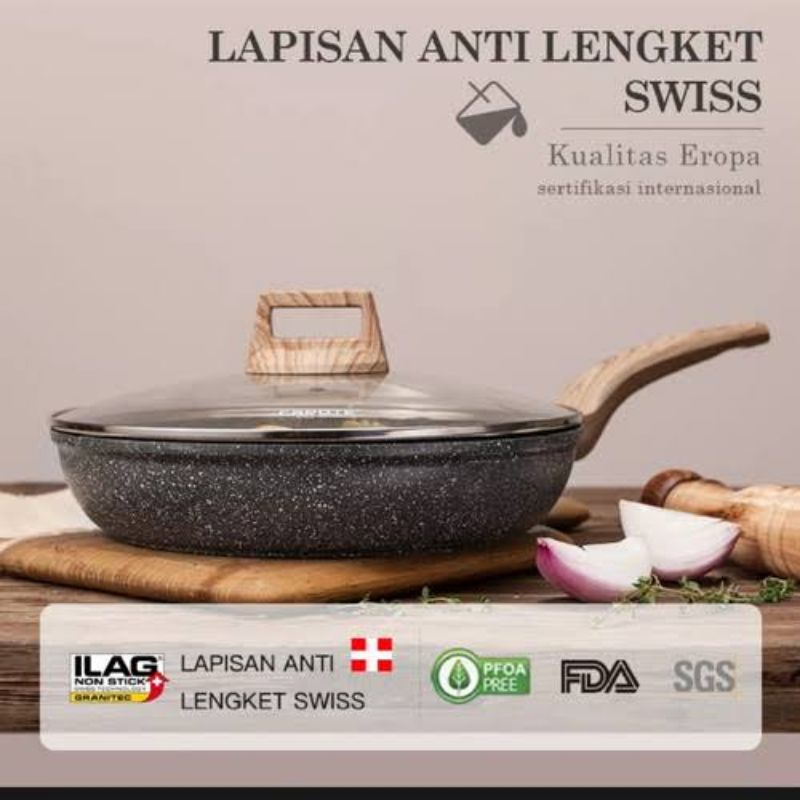 PANCI CAROTE FRYPAN FRY PAN 24CM 24 CM TUTUP KACA SERBAGUNA GRANIstone