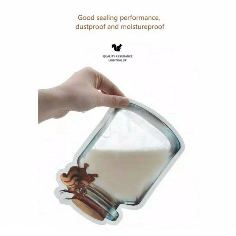 [5 Pcs] Plastik Standing Pouch Ziplock imlek  Zipper Motif Toples Mason Jar untuk Snack Minuman Makanan