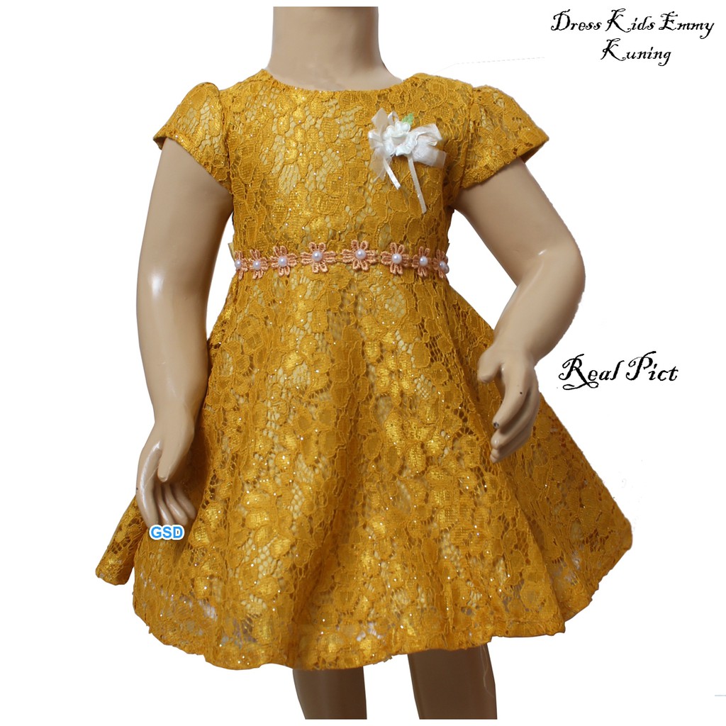 Dress Kids emmy/Baju Party Anak Brukat Gliter/Pakaian Anak Trendy/Brukat Anak Ada renda