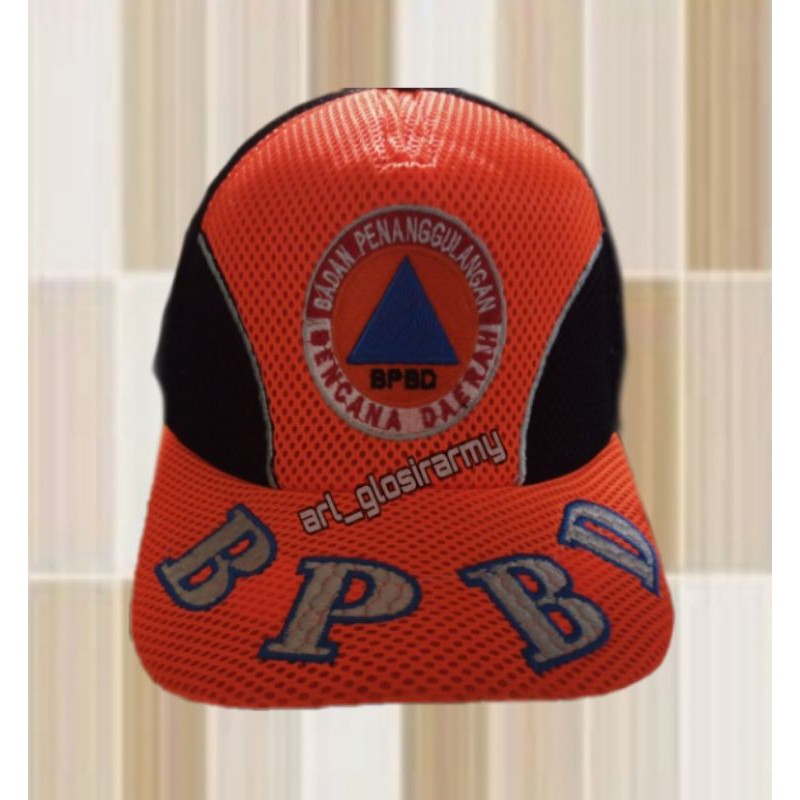 TOPI JARING KOMBINASI LOGO BPBD BORDIRAN TIMBUL.