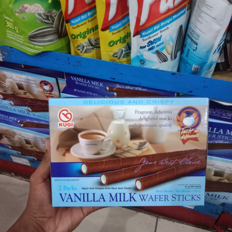 

Yummer l Snack camilan Kugi Vanilla Milk Wafer stick Box (2 pack)