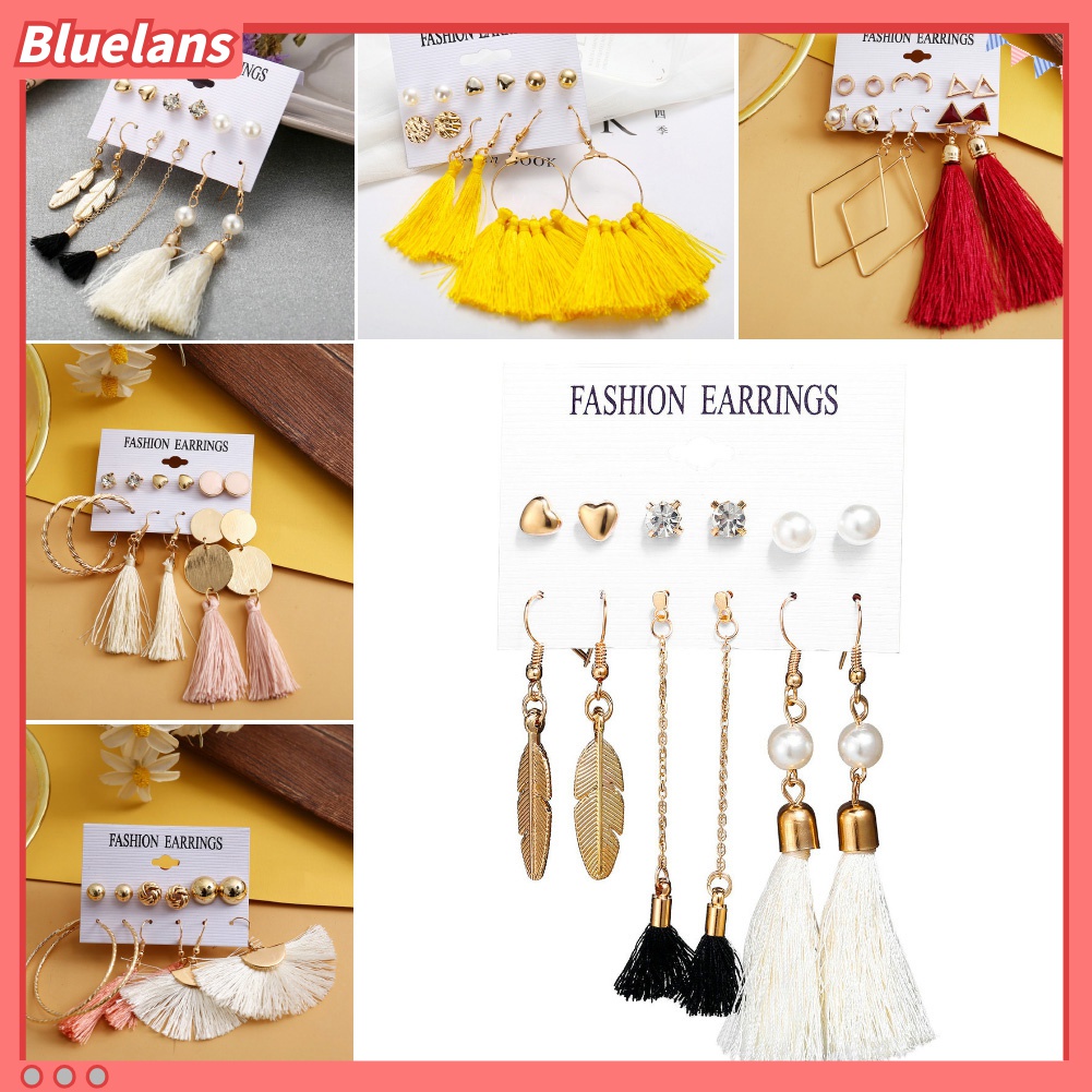 6pcs / Set Anting Stud Rumbai Gaya Bohemia Untuk Wanita
