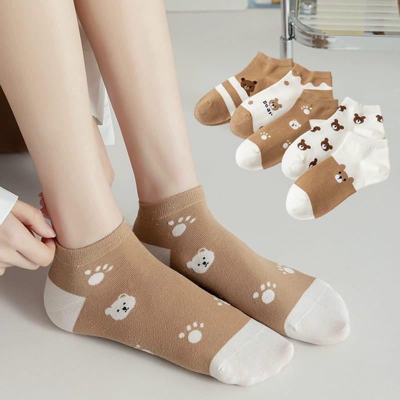 DC - Kaos Kaki Pria Wanita Motif Beruang Coklat / Choco Bear Kaos Kaki Pendek Bear Socks Korean Fashion.