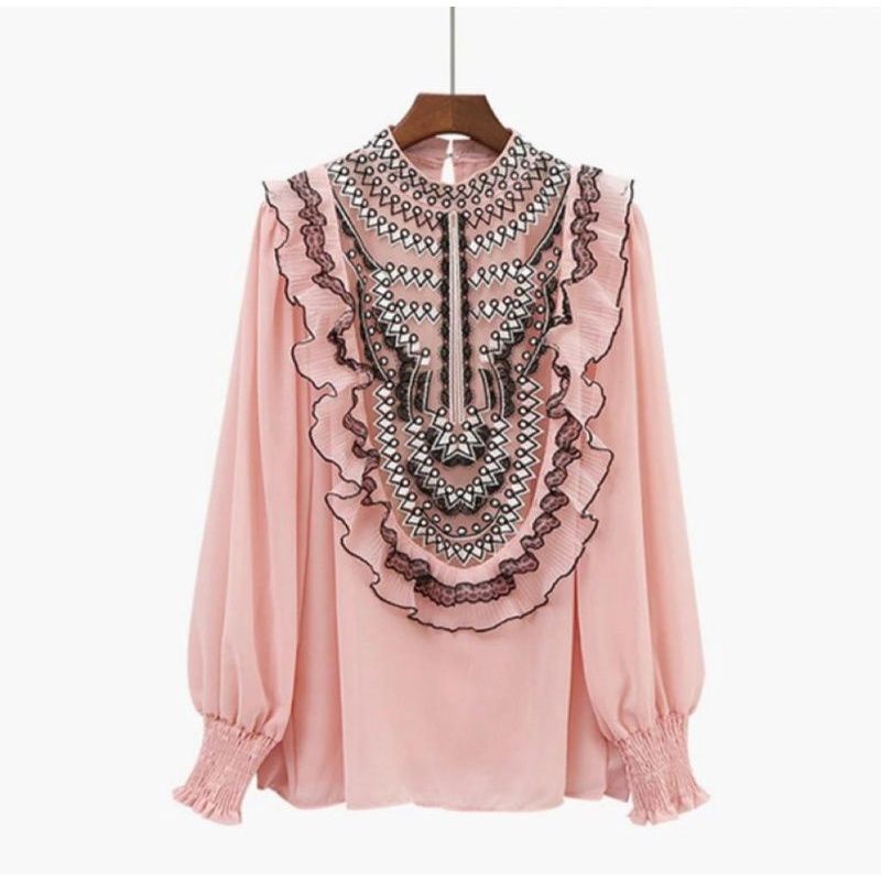 MDLV ~ 7655 STELLA EMBROIDERED TOP KOREA BLOUSE WANITA BLOUSE PREMIUM BLOUSE KOREA FASHION IMPORT