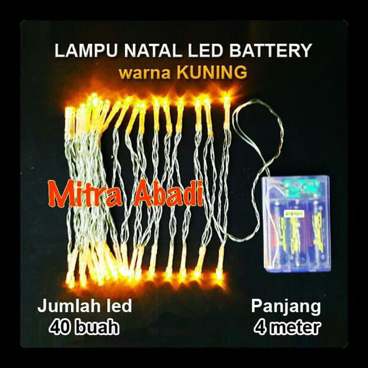 (BAYAR DITEMPAT) LAMPU NATAL LED KUNING/YELLOW BATERAI/BATRE A2 PANJANG 4 METER KODE 1218