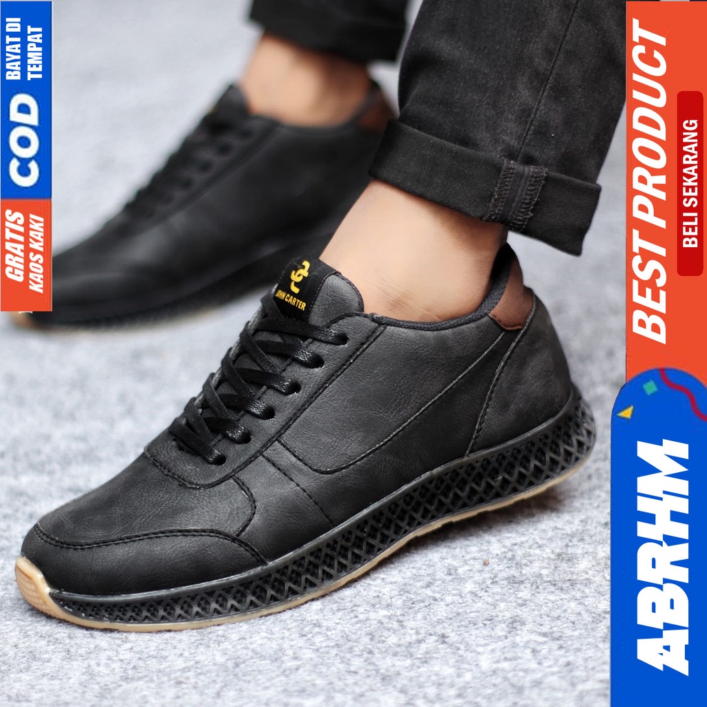 Sepatu Sneakers Pria Kasual Kulit Pu Kerja Santai Hitam Coklat JIMRUN ABRHM