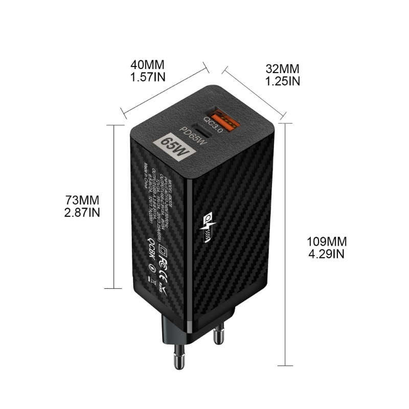 Zzz Adapter Charger PD USB Tipe-C 65W Fast Charging QC 3.0 Plug US / EU