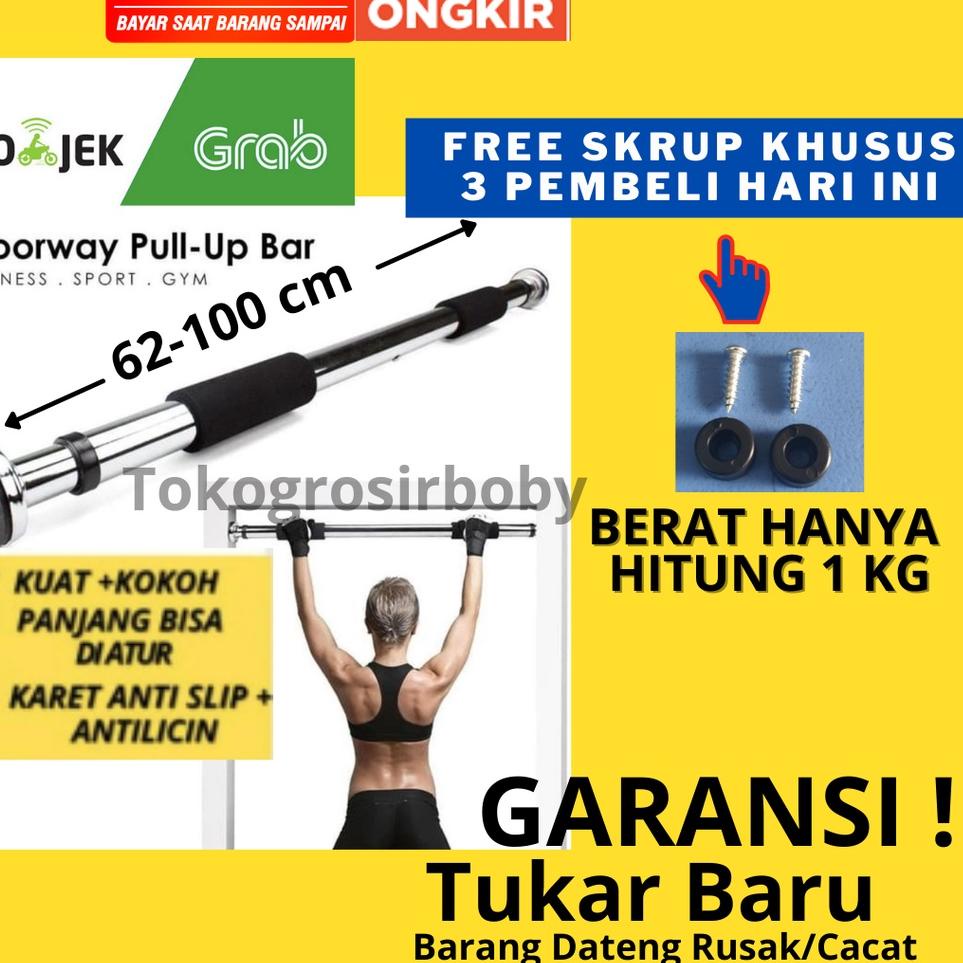 Baru Restok PULL UP BAR DINDING PINTU DOOR CHINNING ALAT UNTUK FITNESS OLAHRAGA 62-100 CM FREE SKRUP
