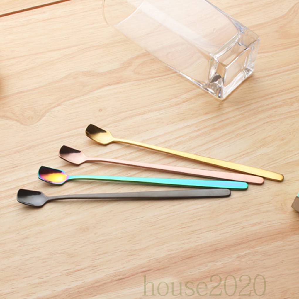 [HOUSE2020]Long Handle Iced Tea Coffee Ice Cream Spoon Stainless Steel Milk Cold Drink Stirring Spoons