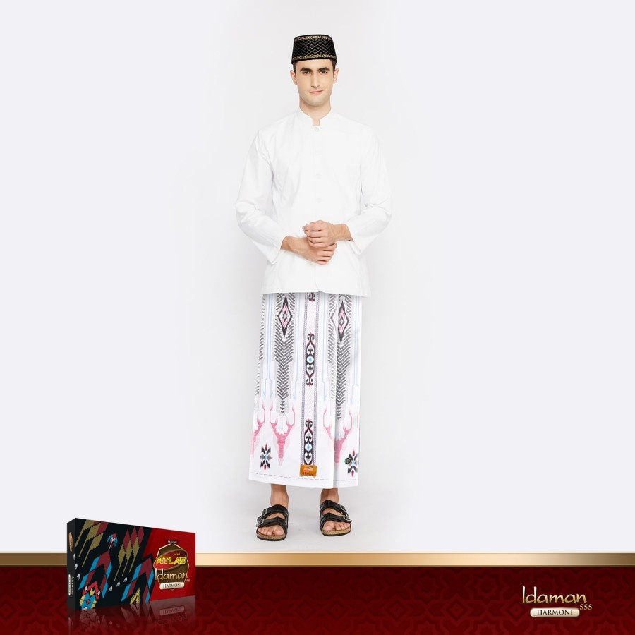 SARUNG ATLAS Idaman 555 Harmoni Motif BHS MPM Putih