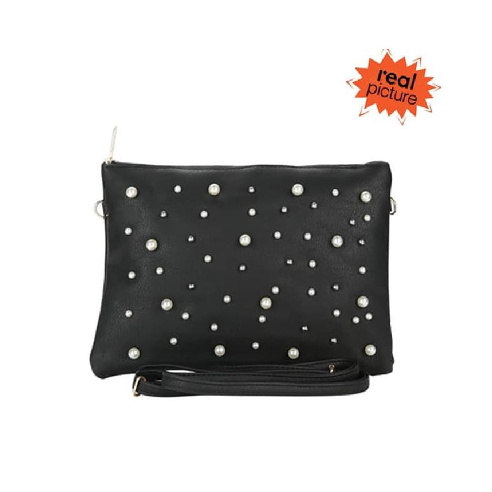 Tas Selempang Wanita Clutch Tas Pesta Aksesoris Mutiara Tas Pesta - Hitam