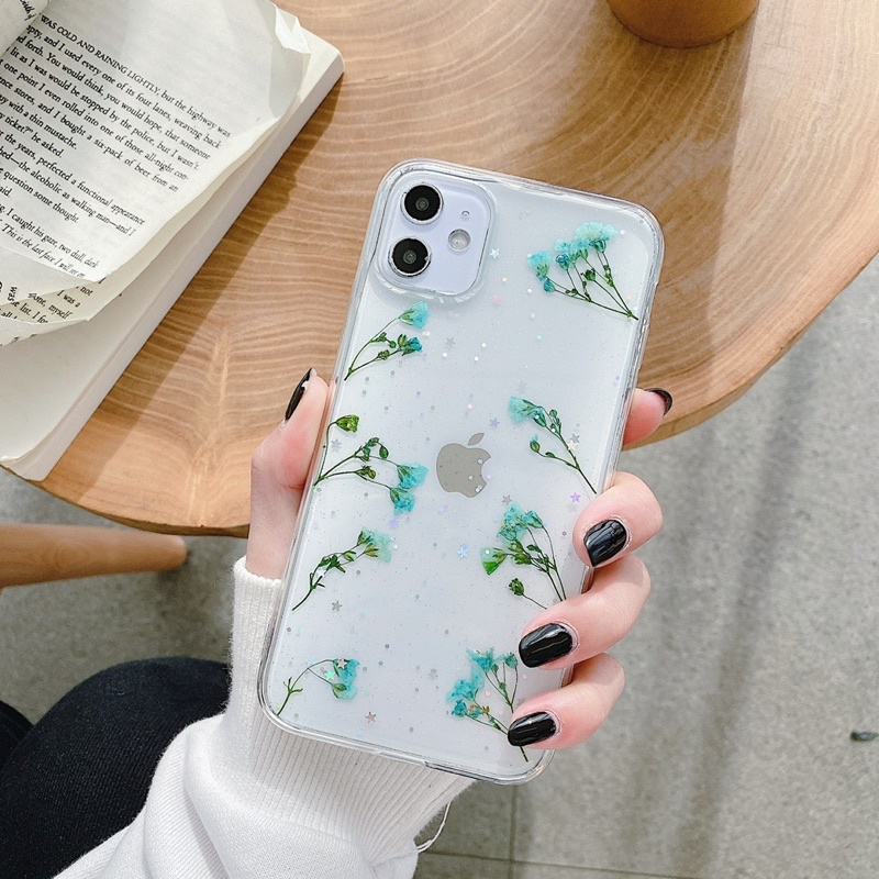 Blue Dried Flower Case Samsung A7 A9 2018 A6 A8 plus J4 J6 S9 V7 S10 S22 S21 Ultra A52 A72 A32 A11 A22 A53 A73 A21 A21s