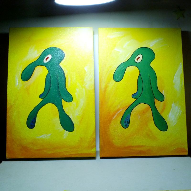 Jual Lukisan Squidward Tampan dan Berani 20x30 cm - Lukisan Asli Hiasan