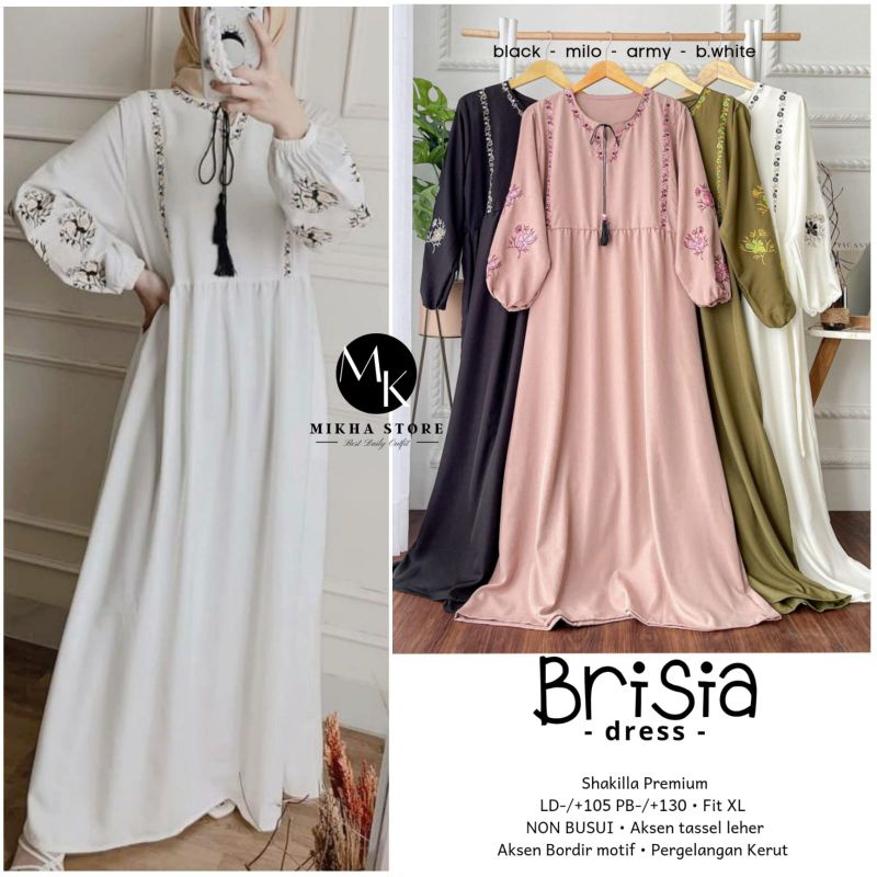 BRISIA DRESS BY MIKHA STORE / BEST SELLER / FIT XL / NON BUSUI / AKSEN BORDIR MOTIF