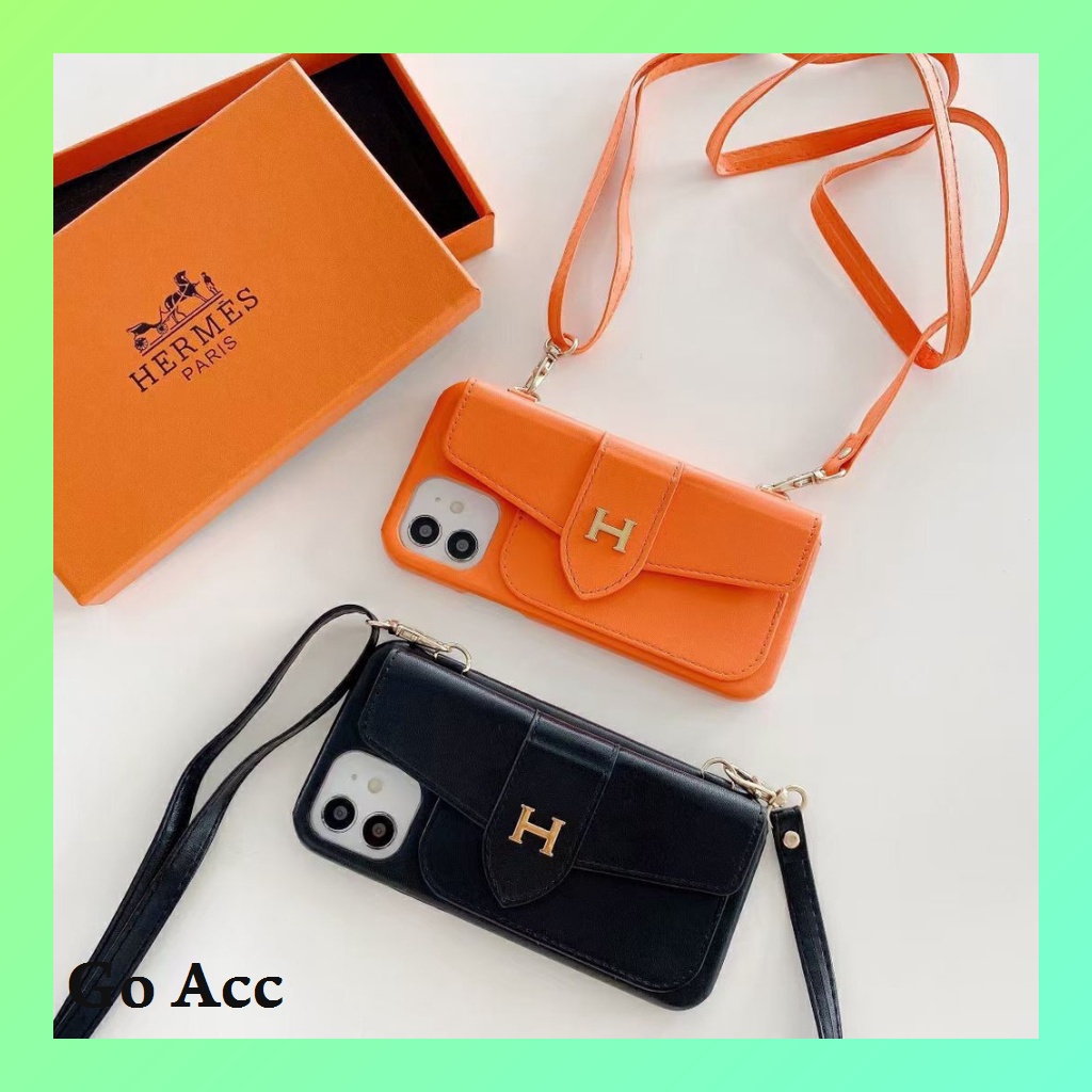 BARU Case Tas Orange Jeruk kekinian Iphone X Xs Xr Max 11 12 13 Pro Max Black hitam tali sepinggang bahu FH37