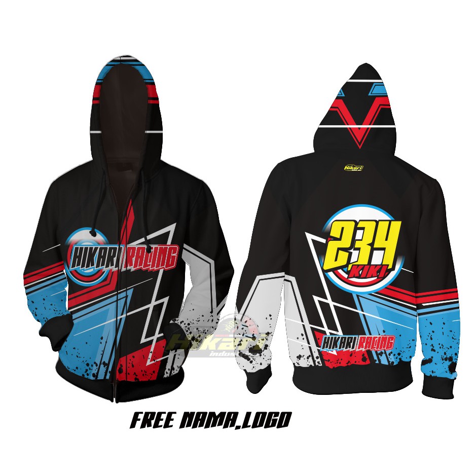 Jaket racing hoodie desain custom nama