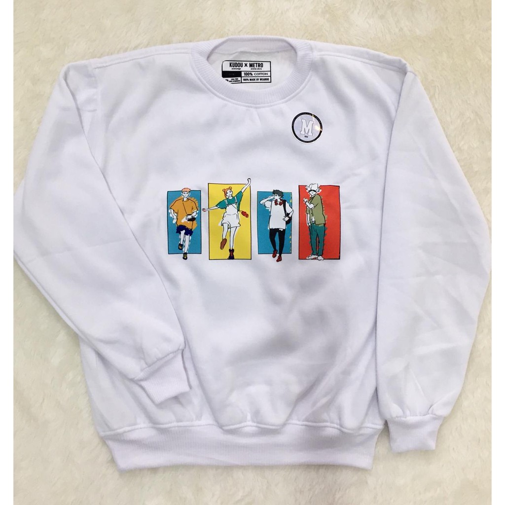 Crewneck Putih Jujutsu Kaisen Gojo Satoru, Yuji Itadori, Megumi Fushiguro, Nobara Kugisaki Character