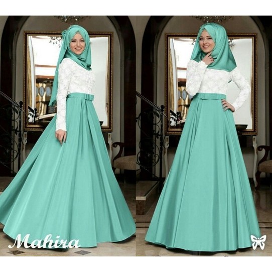 NEW New Mahira balotely embos mix saten gamis busana muslim maxidress - Maroon Pakaian Wanita