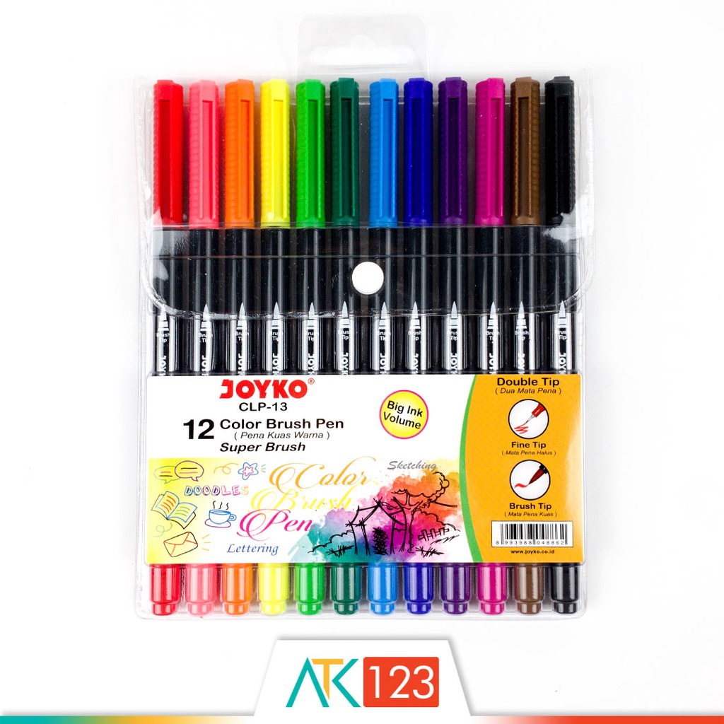 

PULPEN / PENA / SPIDOL KUAS WARNA / COLOR BRUSH PEN SET DUAL / DOUBLE TIP 12 WARNA / COLORS JOYKO