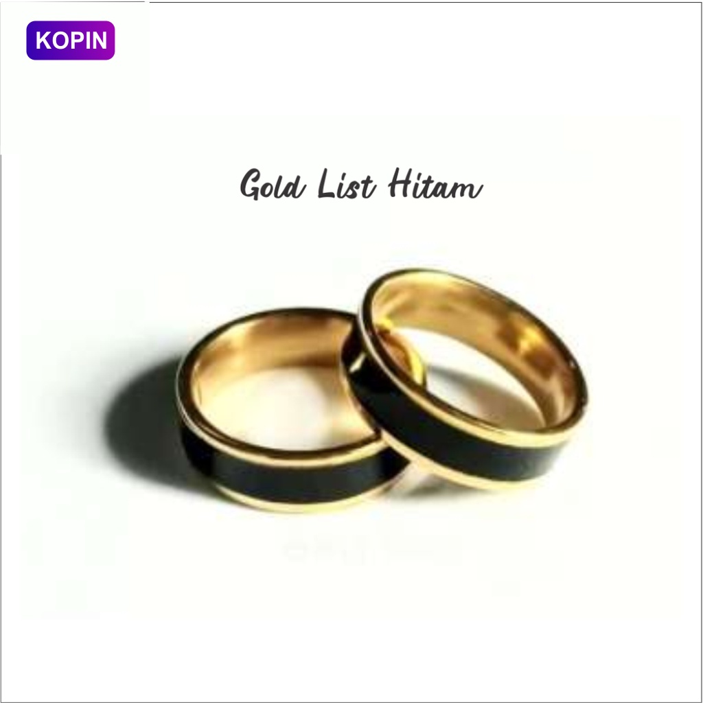 Cincin Titanium Wanita Gold List Hitam Keren