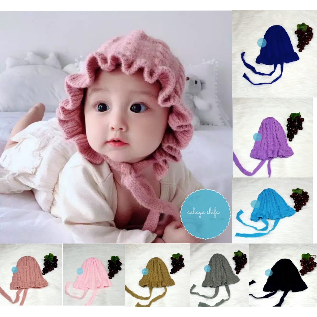 KUPLUK BONET RUFFLE/ Topi Bonet Bayi Rajut Anak Bahan Premium