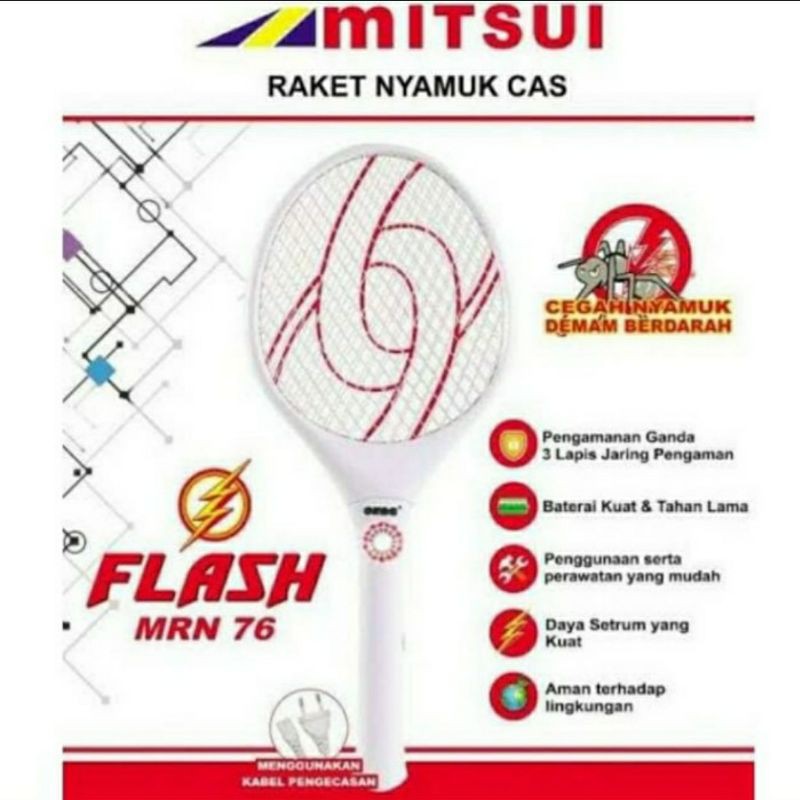 Raket Nyamuk MITSUI MRN 76 FLASH Rechargeable - Plus Senter Led -MRN76