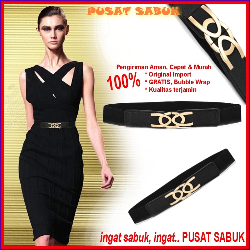 Ikat Pinggang Belt Fashion Sabuk Gesper Cewek Emas Kecil Korea Karet Women Gasper Slim Hitam