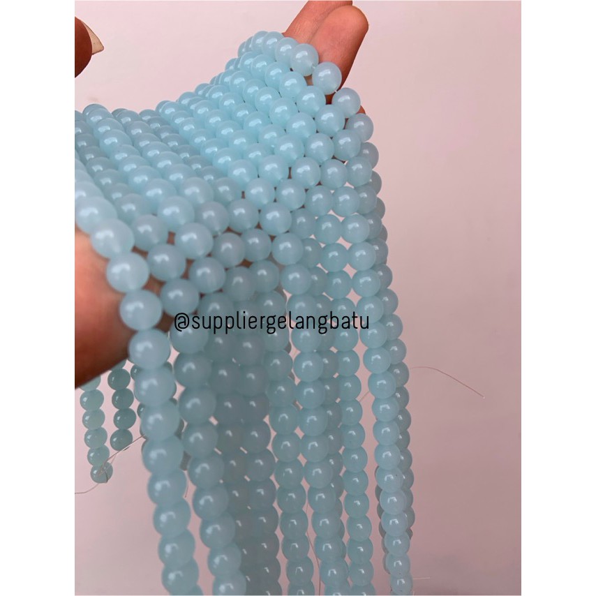 Bahan kalung Gelang clear blue cat eye TANPA JARONG 8mm mata kucing