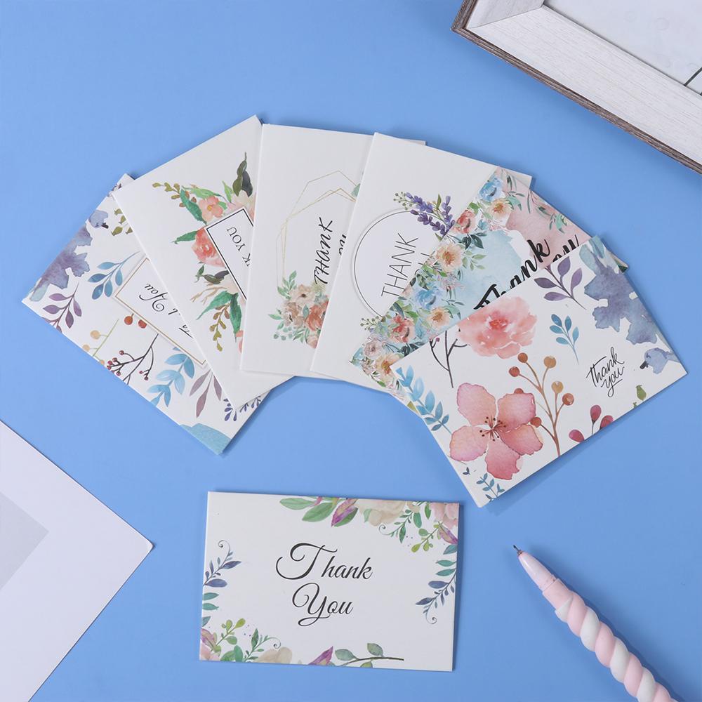 Top 6Pcs/Pack &quot;Terima Kasih&quot; Kartu Party Cardstock 4x6inch Paket Sisipan Puji Label Online Eceran Navy Biru Cat Air Kagumi Kartu