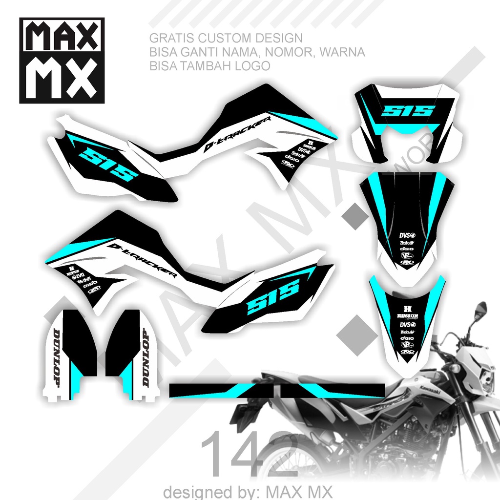 DECAL STIKER MOTOR D,TRACKER MOTIF PUTIH STRIP BIRU STABILO