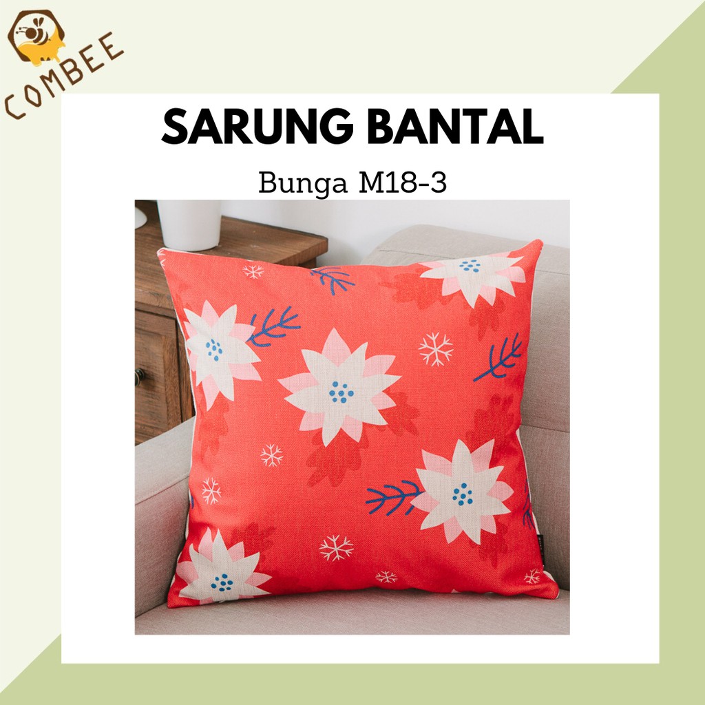 Pillow Case / Sarung Bantal / Sarung Tutup Bantal Sofa Kain Cotton Linen Bunga M18