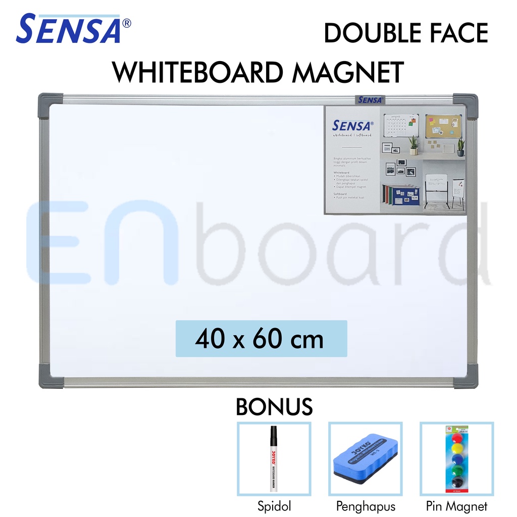 

Papan Tulis Whiteboard / White Board Gantung Magnet Double Face Sensa 40 x 60 cm
