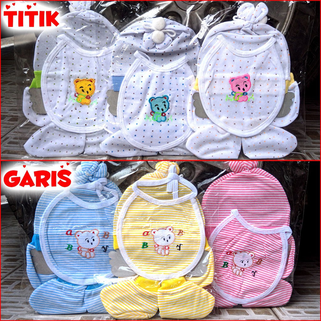 Bayi Set Komplit (Topi, Sarung Tangan, Kaos Kaki, Celemek)