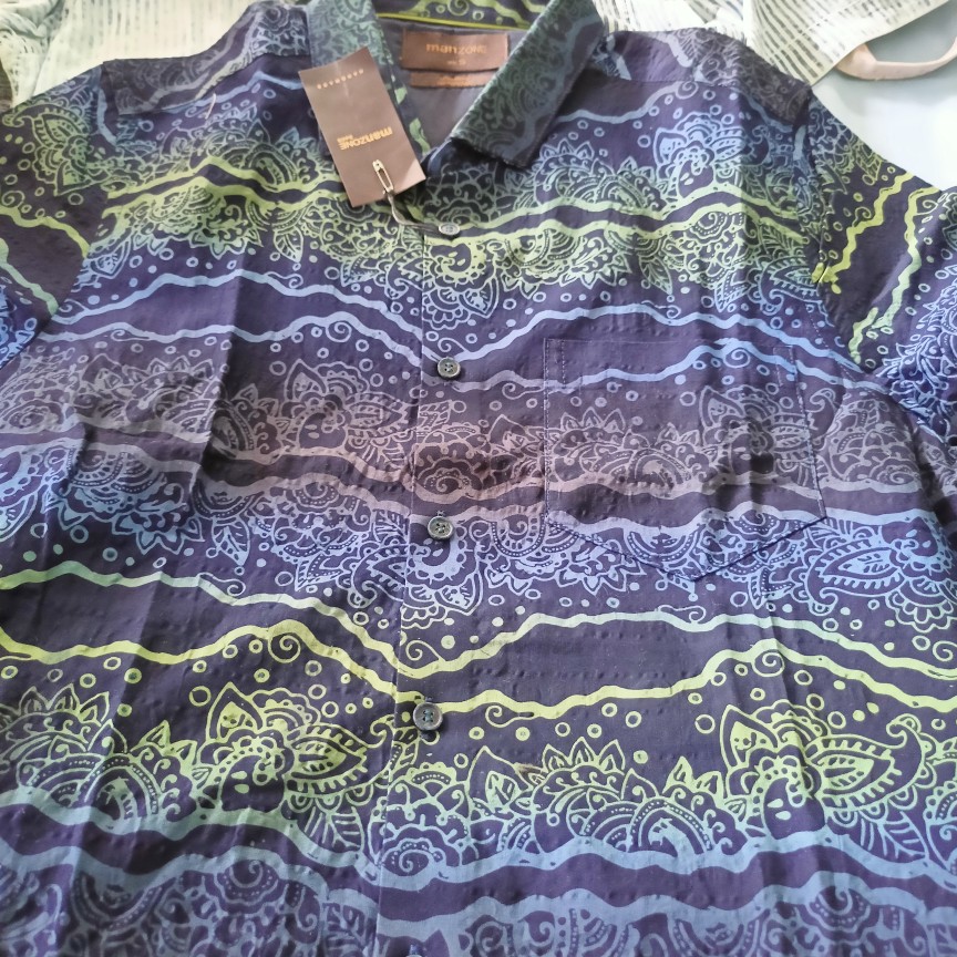 Manzone Kemeja Batik Pria Lengan Panjang Modern Fit Rhodes-handmade-navy